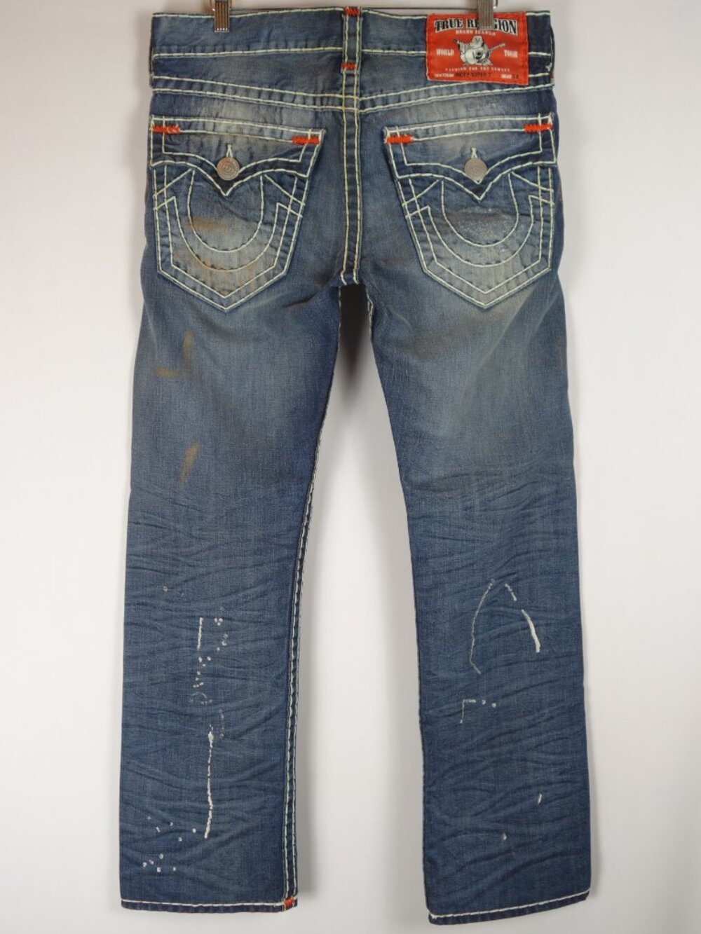 True Religion Ricky Super T Distressed Straight-Leg Denim Jeans, Size 34 x 32
